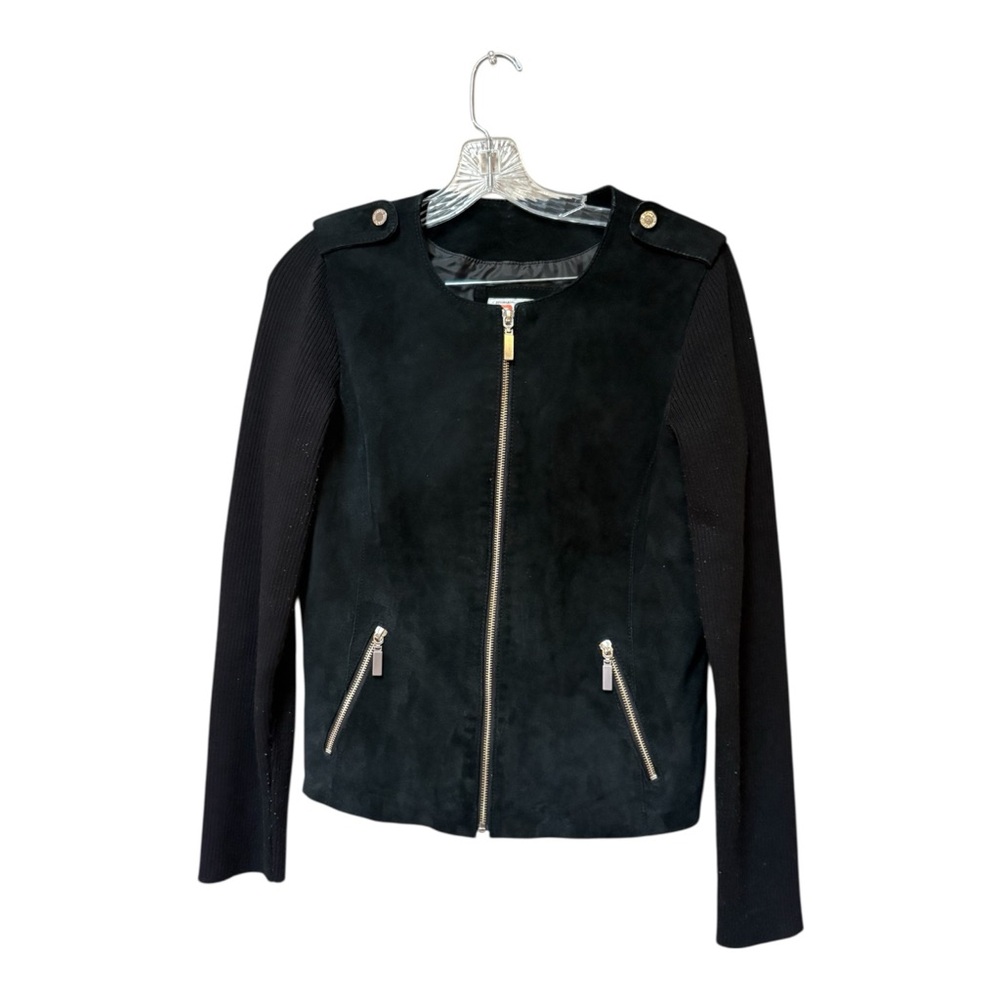 Bernardo Black Leather Jacket M Cropped Moto Minimalist Y2K